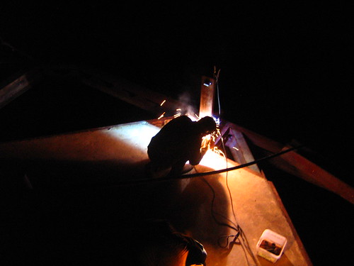Welding the bridge at night